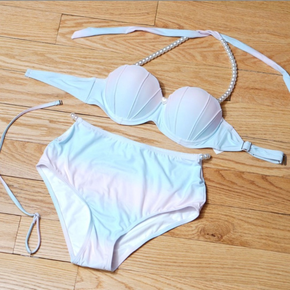 Pastel mermaid shell bra with pearls swimsuit